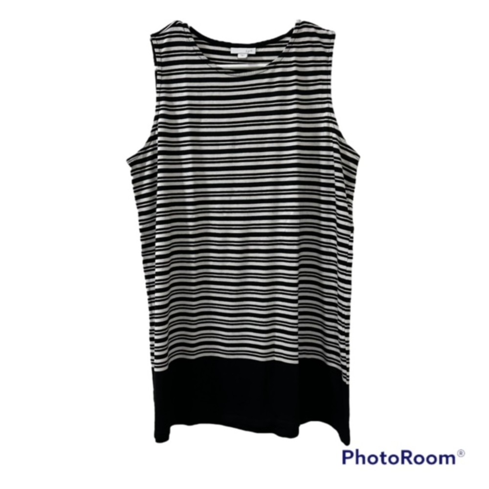 J.Jill Navy Blue & White Striped Cotton Blend Sleeveless Tunic Top Size Medium